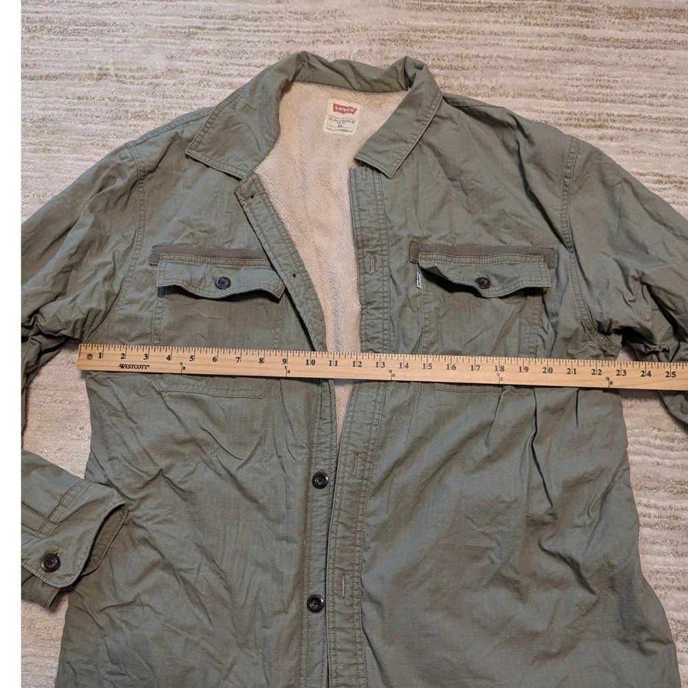 Levis Shirt Jacket Mens XL Olive Green‎ Sherpa Lined Ripstop Shacket Workwear